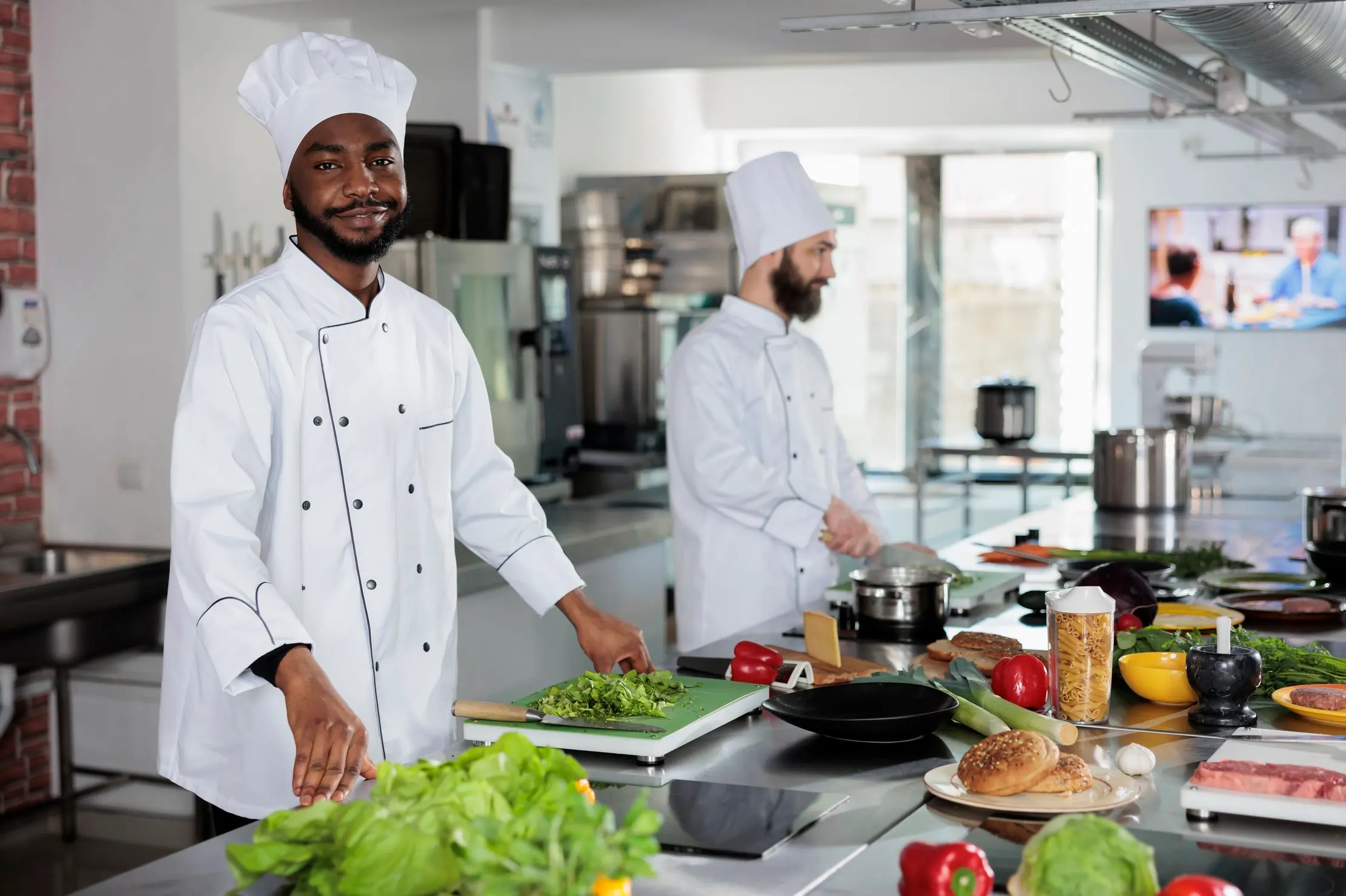 Équipe de cuisine préparant les ingrédients mesurés pour les plats du restaurant