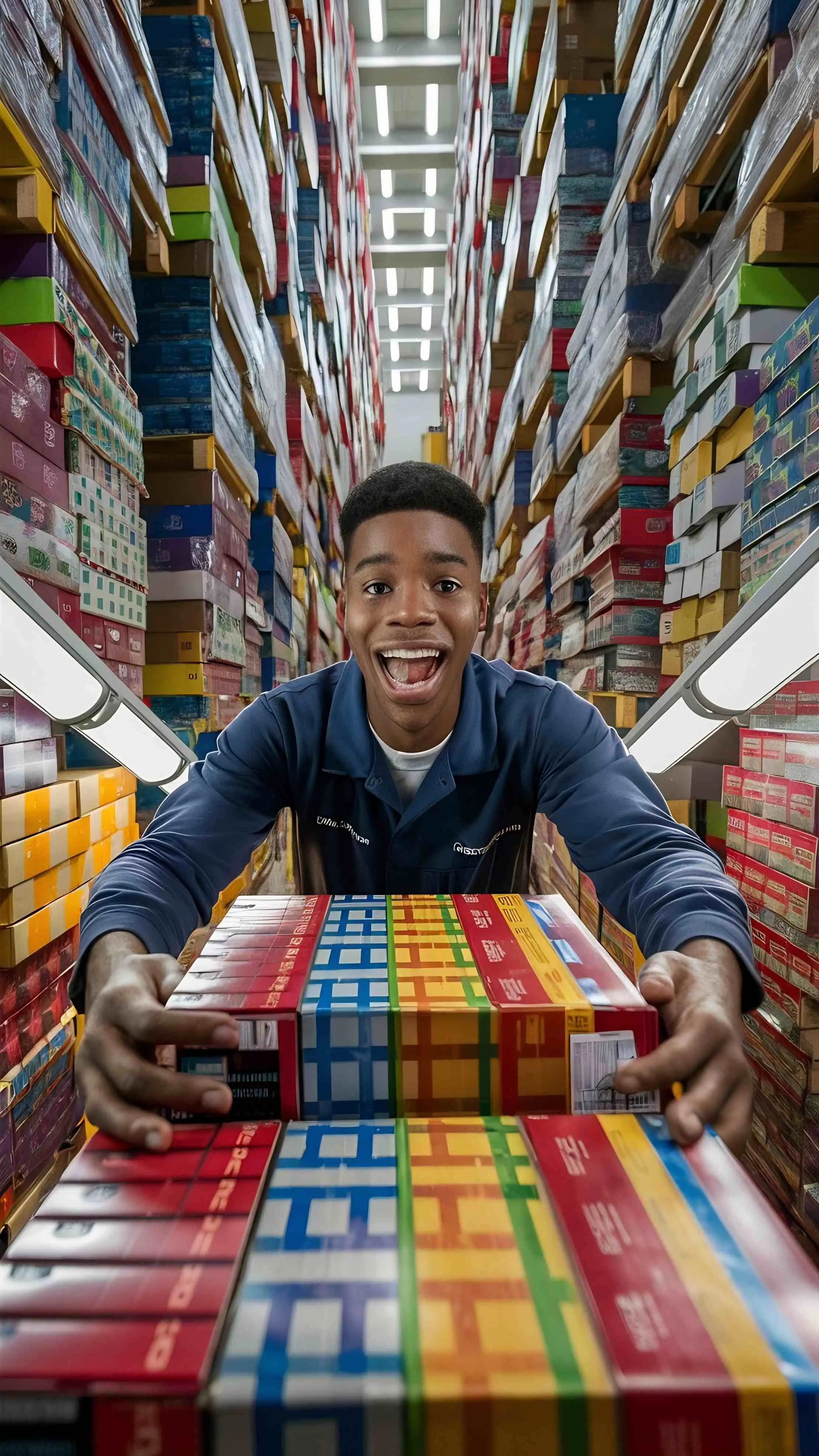 Warehouse worker receiving boxes and checking transfer quantities at a second location